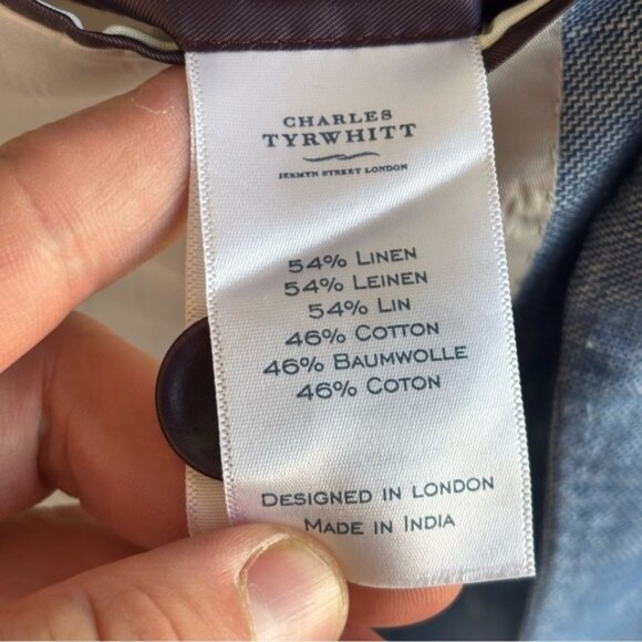 Charles Tyrwhitt Men’s 48L Light Blue Linen Cotton Classic Fit Sport Coat Blazer - Picture 7 of 10